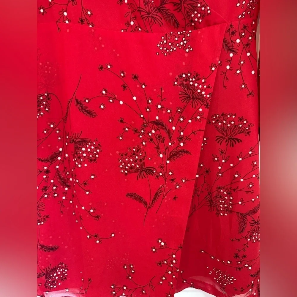 Madewell Women’s Red Windswept Floral Hazelwood Wrap-Front Mini Dress - Size 2 - Picture 2 of 10